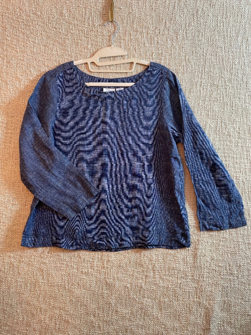 Sigrid Olsen 100% Linen Blue Crosshatch Boatneck Tunic Top Size M Coastal